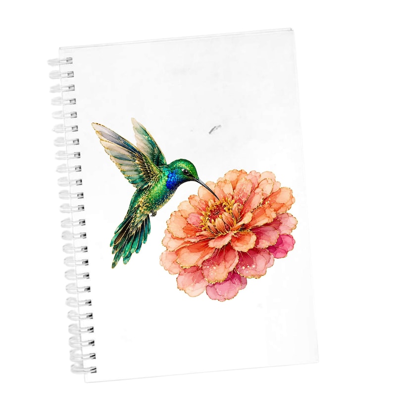 Coral Zinnia Hummingbird UV DTF Sticker Blue Throat Watercolor Floral ...