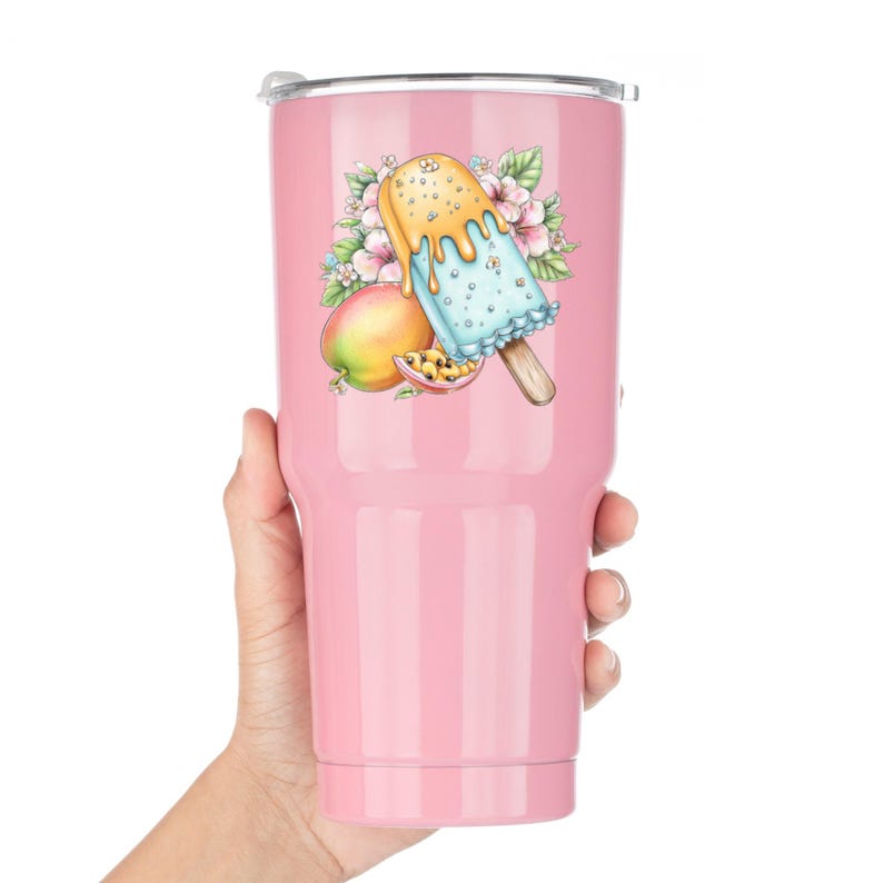 Pegatina UV DTF para paleta helada de mango, dulce tropical congelado, pegatina para taza, pegatina para vaso, pegatina para computadora portátil, regalo de playa imagen 12