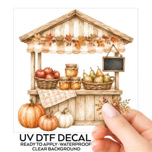 Fall Farm Stand Pumpkins UV DTF Decal Tumbler Glass Laptop Car Window Water Bottle Cup Mug Transparent Gift Decor Cute Choose Size