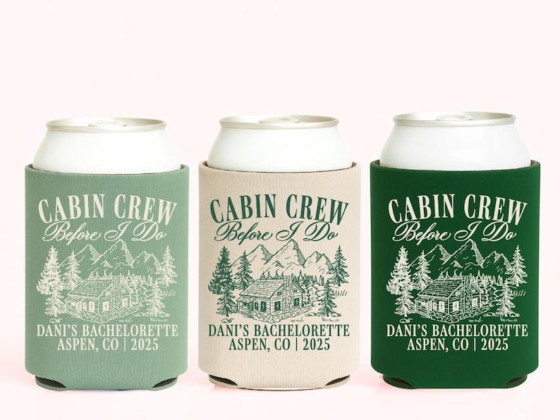 Cabin Bachelorette Party Cabin Crew Before I Do Bachelorette Favors Camp Bachelorette Mountain Bachelorette Custom Personalized Can Cooler