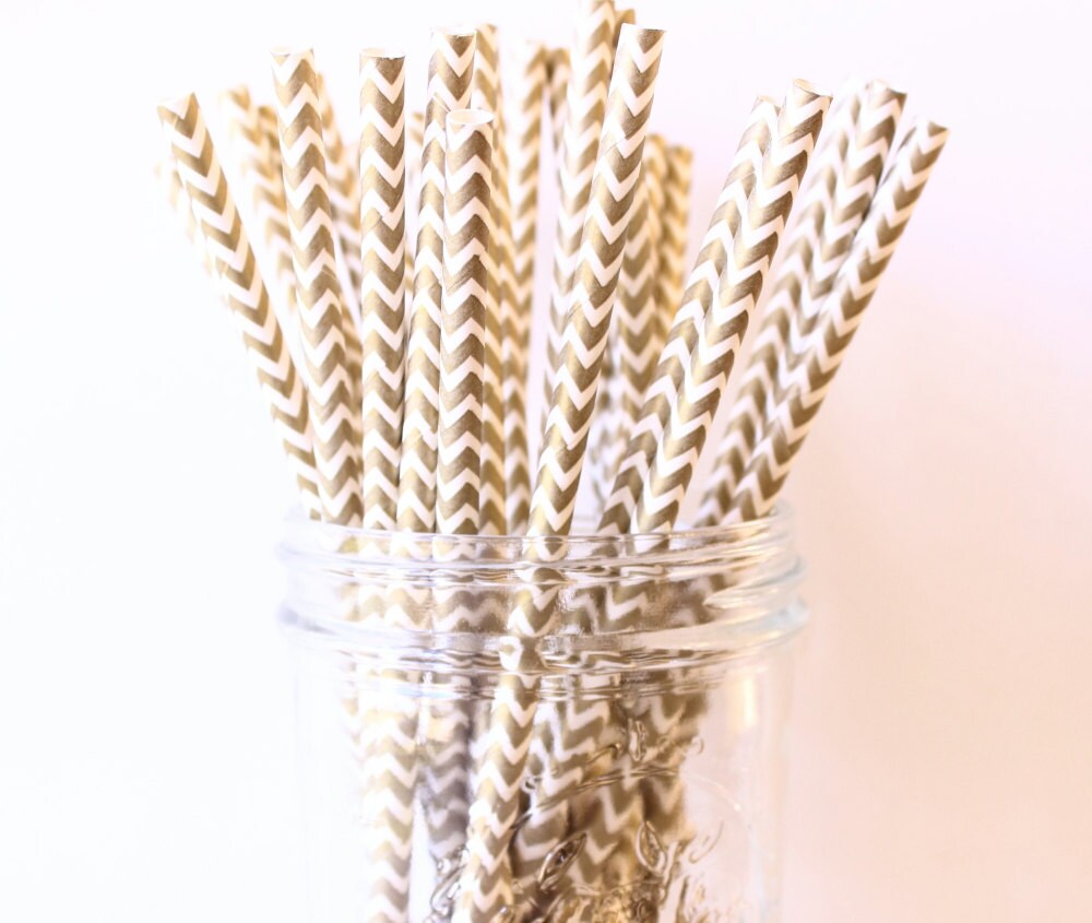 Gold Party Straws Gold Paper Chevron Straws 25 Gold Wedding Etsy