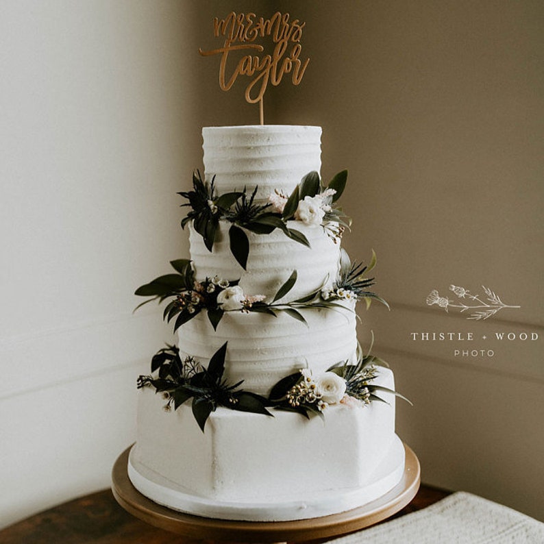 Personalized Cake Topper, Custom Text Cake Topper, Gold Cake Topper, Bridal Party Cake Topper, Wood Cake Topper, Rustic Cake Decor image 3