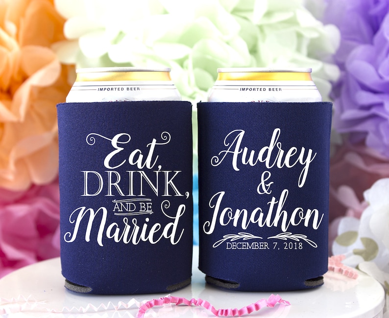 Personalized Can Coolers Wedding Favors Eat Drink Be Etsy UK