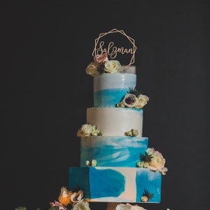 Personalized Cake Topper, Custom Text Cake Topper, Gold Cake Topper, Bridal Party Cake Topper, Wood Cake Topper, Rustic Cake Decor image 9