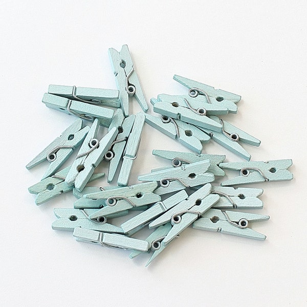 Blue Mini Clothespins, Blue Clothes Pin 25, 1 Inch Tiny Clothespin, DIY Wedding, Scrapbook Embellishment, Gift Wrap, Photo Holder