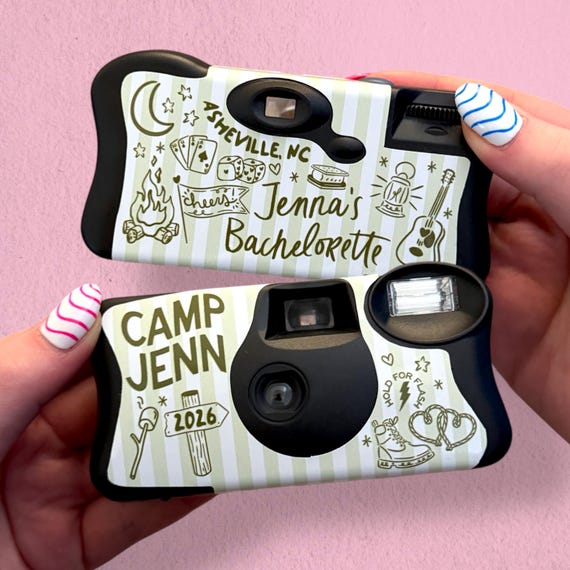 Custom Disposable Camera Wrap - Camp Cabin Crew Hiking Bachelorette - Disposable Camera Cover for Bachelorette