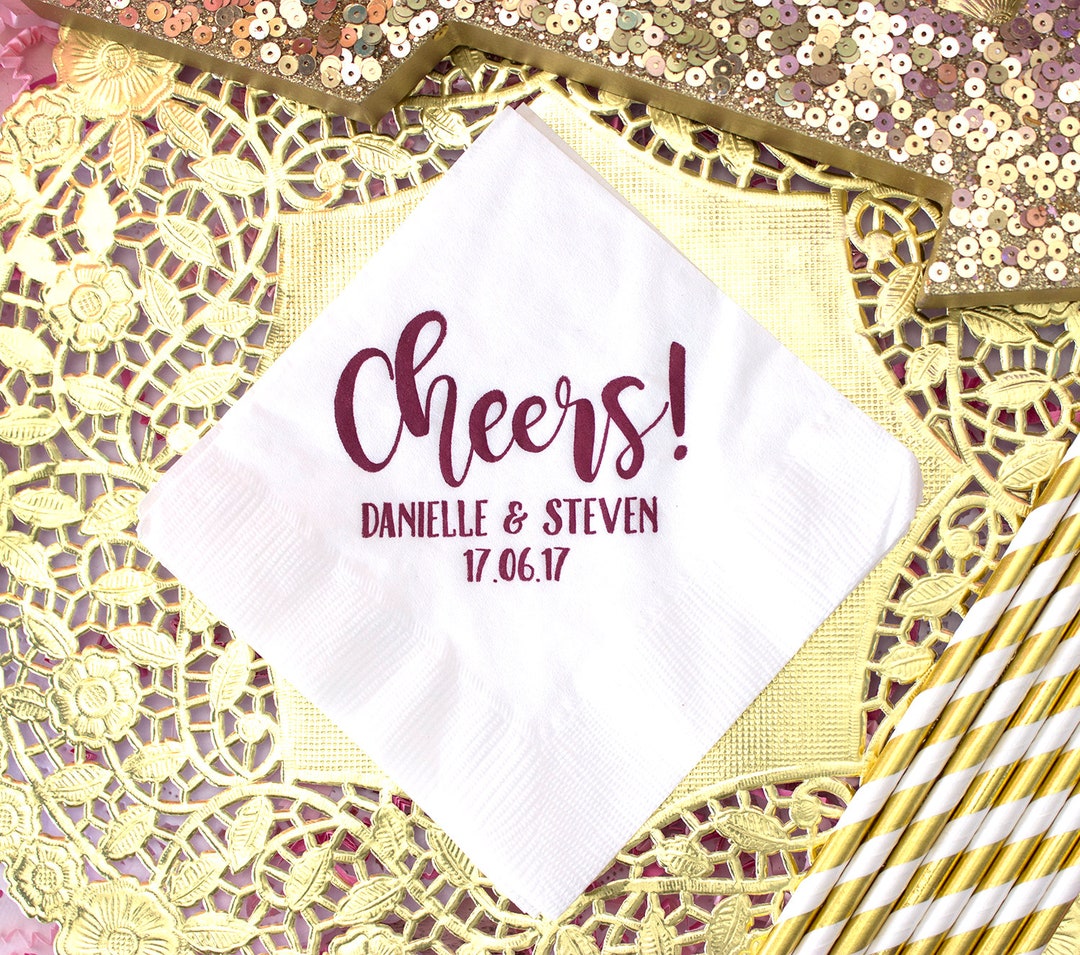 Personalized Burgundy Cocktail Napkins, Dessert Napkins, Beverage
