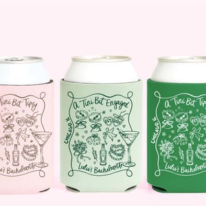 Martini Bachelorette Decor - A Tini Bit Engaged Can Cooler - Custom Bachelorette Party Favors - Dirty Martini Theme Decor - A Tini Bit Tipsy image 2