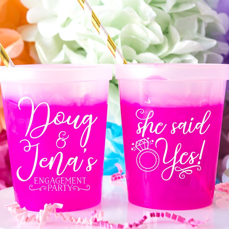 Engagement Party Cups She Said Yes Personalized Cups Color Etsy