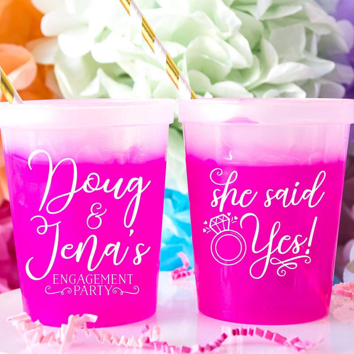 Engagement Party Cups She Said Yes Personalized Cups Color Etsy