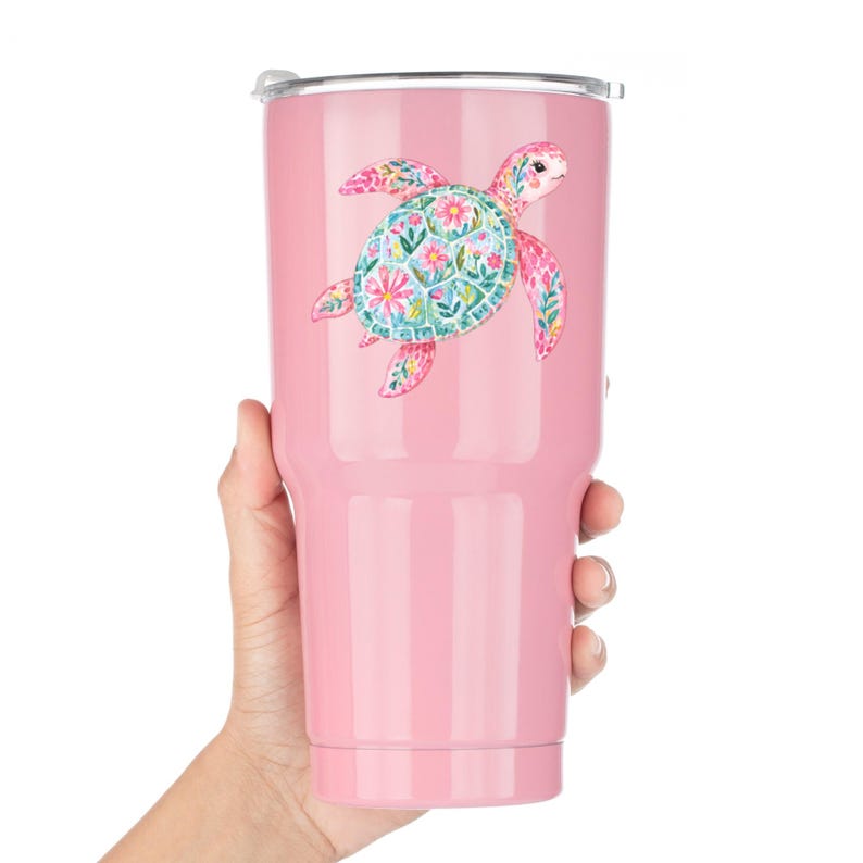 Pink Floral Sea Turtle Decal Watercolor Coastal Sticker UV DTF Glass Decal Laptop Sticker Ocean Lover Gift image 12