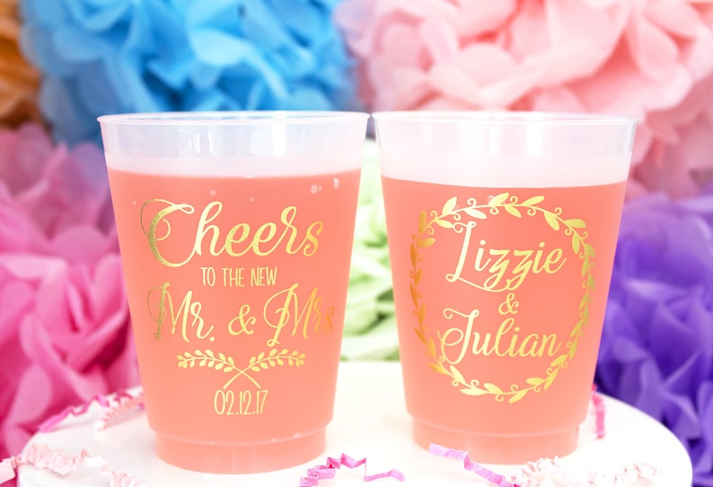 Personalized Plastic Cup, Wedding Party Cups, Frosted Cups, Frost Flex Cups, Printed Cups, Custom Wedding Cups, Monogram Cups, Plastic Cups image 1