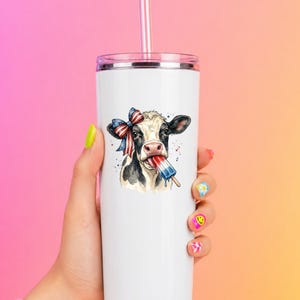 Funny Patriotic Cow Decal Ice Pop Frozen Treat Western Fourth Of July Tumbler Sticker Cup Decal Glass Decal UV DTF Clear Background image 5