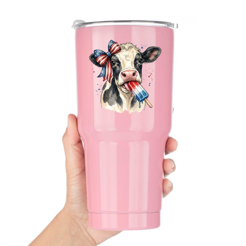 Funny Patriotic Cow Decal Ice Pop Frozen Treat Western Fourth Of July Tumbler Sticker Cup Decal Glass Decal UV DTF Clear Background image 7