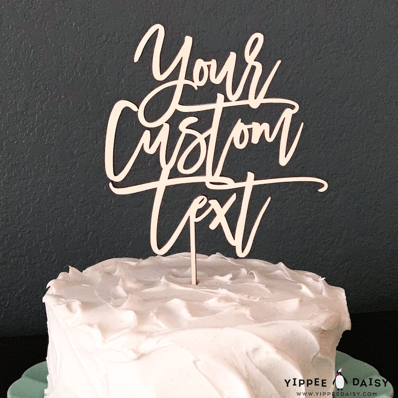 Personalized Cake Topper, Custom Text Cake Topper, Gold Cake Topper, Bridal Party Cake Topper, Wood Cake Topper, Rustic Cake Decor image 1