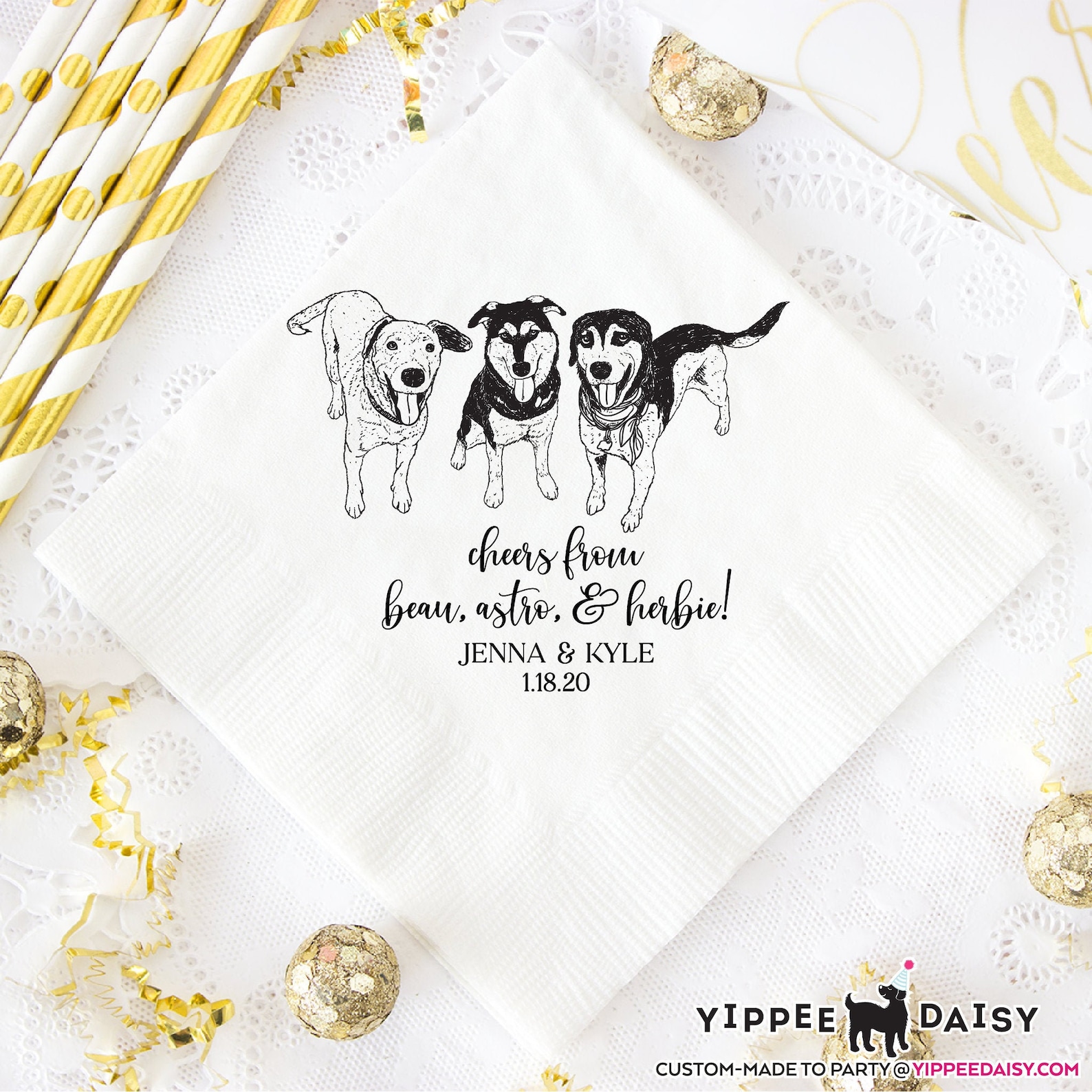 Custom Dog Portrait Napkins Wedding Reception Napkins Dog Etsy