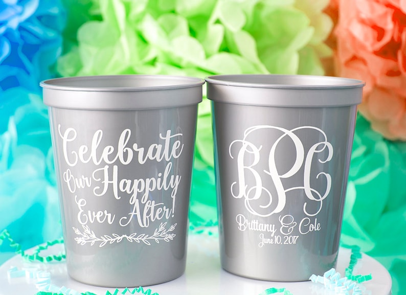 Monogram Cups Wedding Favor Cups Custom Plastic Cups Etsy