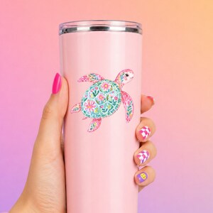 Pink Floral Sea Turtle Decal Watercolor Coastal Sticker UV DTF Glass Decal Laptop Sticker Ocean Lover Gift image 11