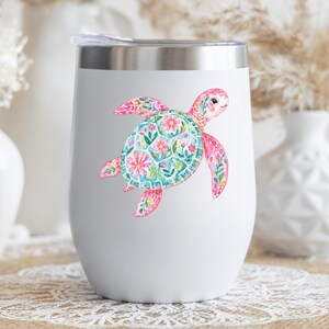 Pink Floral Sea Turtle Decal Watercolor Coastal Sticker UV DTF Glass Decal Laptop Sticker Ocean Lover Gift image 4