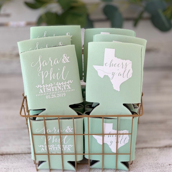 Personalized Wedding Can Coolers Cheers Y All Etsy