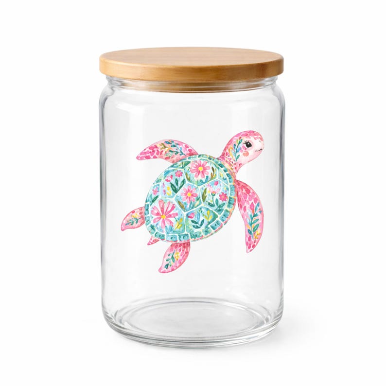 Pink Floral Sea Turtle Decal Watercolor Coastal Sticker UV DTF Glass Decal Laptop Sticker Ocean Lover Gift image 3