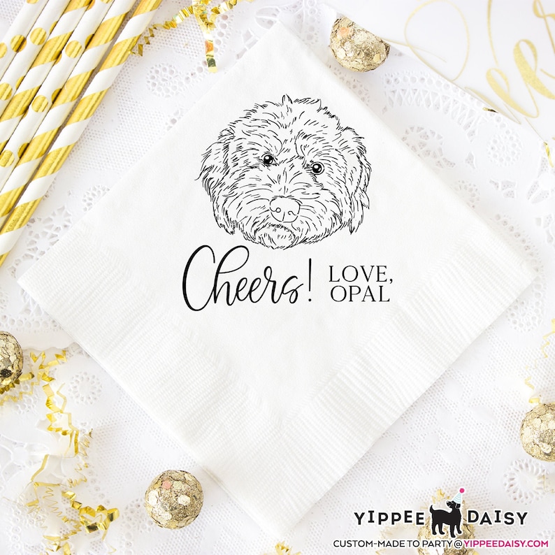 Wedding Cocktail Napkins, Personalized Napkins, Custom Dog Sketch Napkins, Pet Portrait Napkins, Dog Lover Wedding, Dog Illustration Napkins image 6