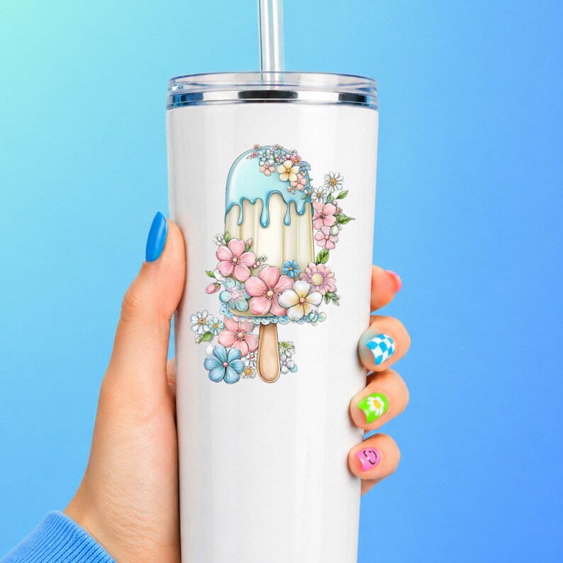 Wildflower Ice Pop UV DTF Decal Garden Frozen Treat Sticker Cup Decal Tumbler Sticker Laptop Sticker Dessert Gift afbeelding 9