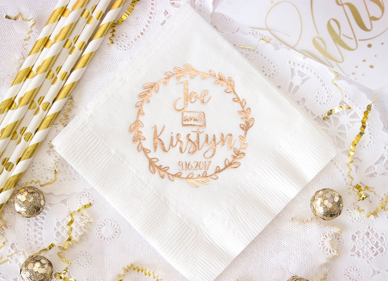 Cocktail Napkins, Rose Gold Foil Napkins, Wedding Napkins, Personalized Napkins, Custom Napkins,Bridal Shower, Party Napkins, Bachelorette image 1