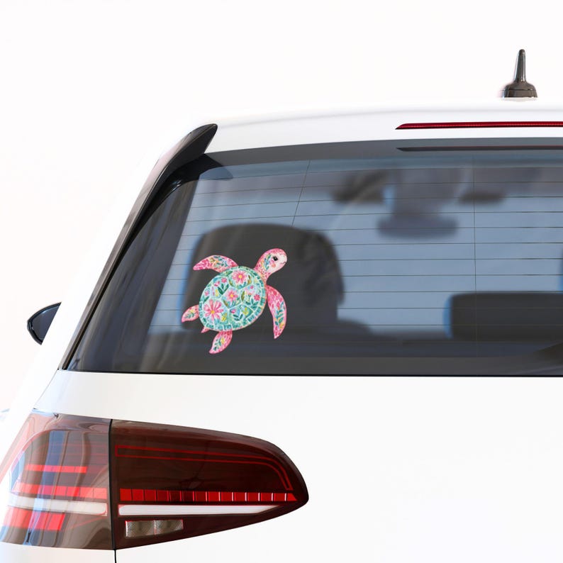 Pink Floral Sea Turtle Decal Watercolor Coastal Sticker UV DTF Glass Decal Laptop Sticker Ocean Lover Gift image 5