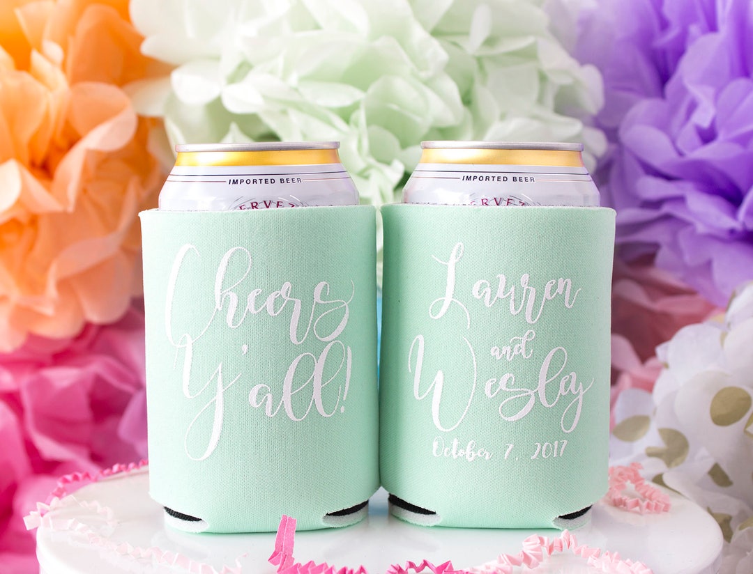 Cheers Y'all Personalized Can Coolers Rustic Wedding - Etsy