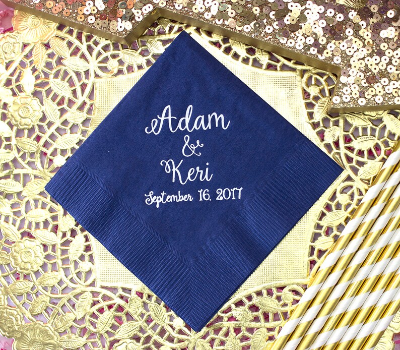 Personalized Navy Blue Cocktail Napkins Dessert Napkins Etsy