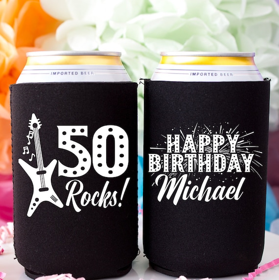 50 Rocks 50th Birthday Rock n Roll Birthday Rock Star Birthday Personalized Can Coolers Guitar Birthday Milestone Birthday Favors for Guests
