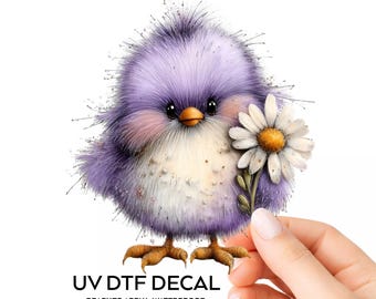 Calcomanía transparente UV DTF con diseño de margaritas moradas, calcomanía transparente impermeable para taza, vaso, portátil, ventana de coche, elige el tamaño