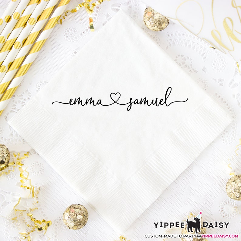Rustic Wedding Napkins Engagement Party Napkins Monogrammed Wedding Napkins Wedding Cocktail Napkins Connected Heart Napkins