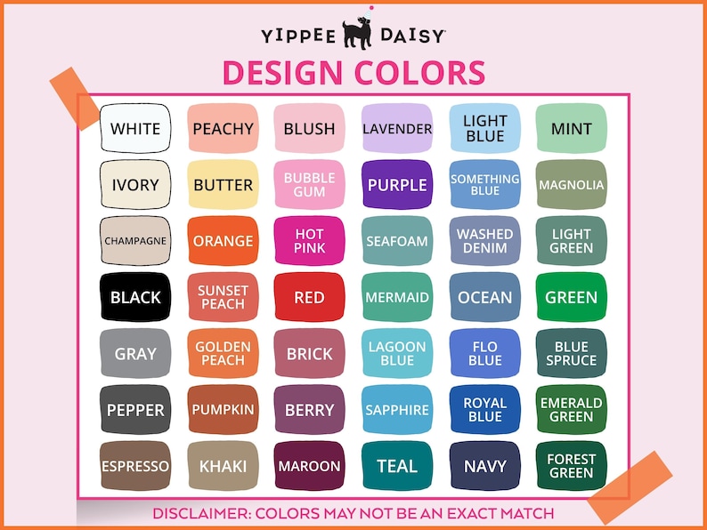 Ink color chart for “Lake Crew” bachelorette can coolers, offering customizable print colors for bridal party gifts and lake trip keepsakes.