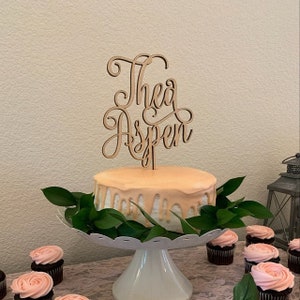 Personalized Cake Topper, Custom Text Cake Topper, Gold Cake Topper, Bridal Party Cake Topper, Wood Cake Topper, Rustic Cake Decor image 7