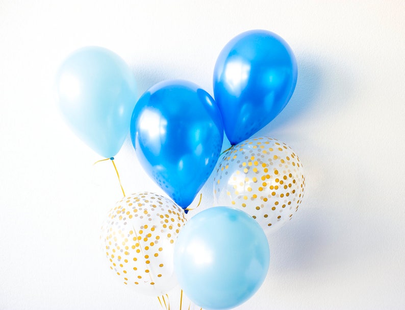Blue /& Gold New Baby Party Decor Confetti Balloons Baby Shower Decorations Boy Shower Couples Shower Baby Boy Balloons It/'s a Boy