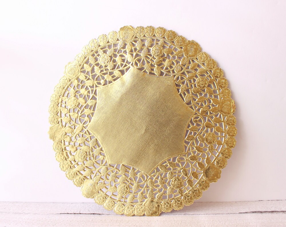 Metallic Gold Doily, 10 Inch Doilies, Lace Paper Doilies, Gold Wedding