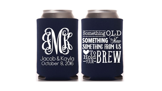Monogrammed Gifts, Something Old, Something New, Beer Holders, Can Coolers, Custom Can Cooler, Wedding Favors, Rustic Wedding, Insulator