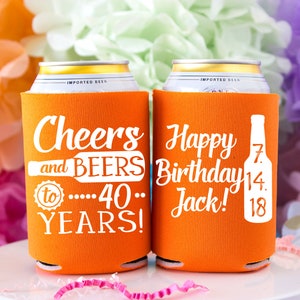 40th Birthday Cheers & Beers to 40 Years Can Coolers Cheers Birthday Favor Personalized Party Favors 40th Birthday Gift for Him Beer Coolers image 7