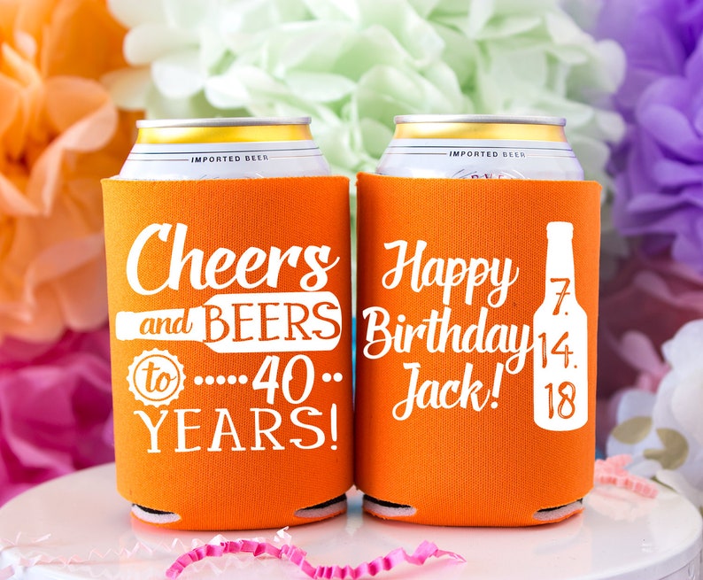 40th Birthday Cheers & Beers to 40 Years Can Coolers Cheers Birthday Favor Personalized Party Favors 40th Birthday Gift for Him Beer Coolers image 7