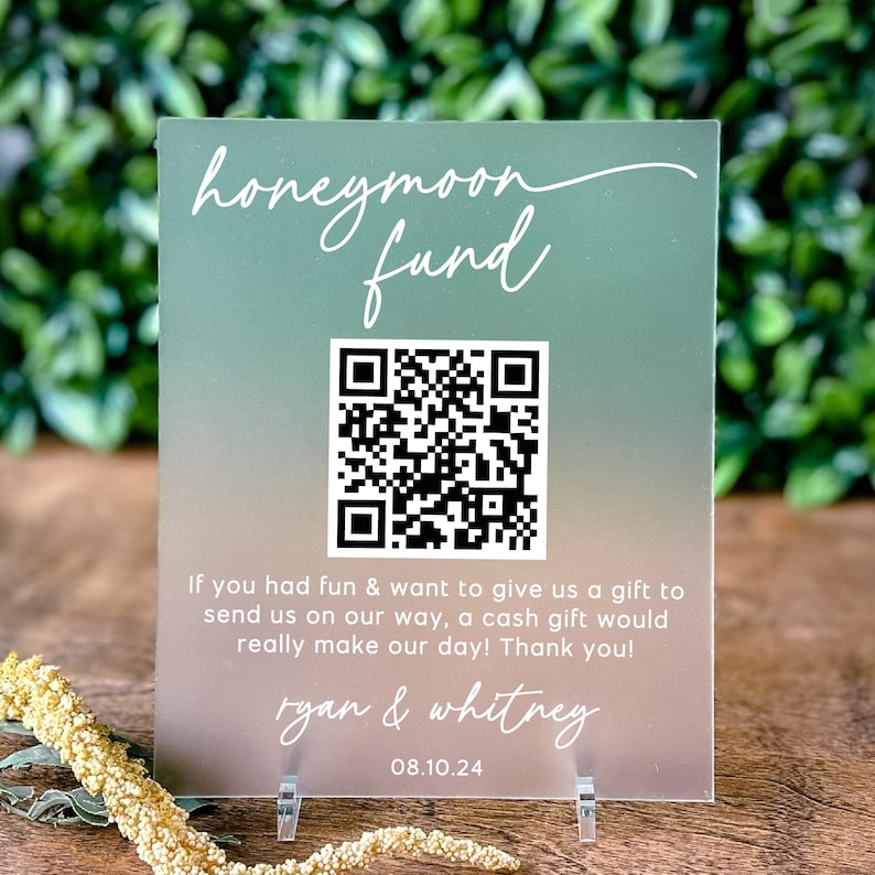 Custom Honeymoon Fund Acrylic Sign Wedding Shower Bridal Etsy