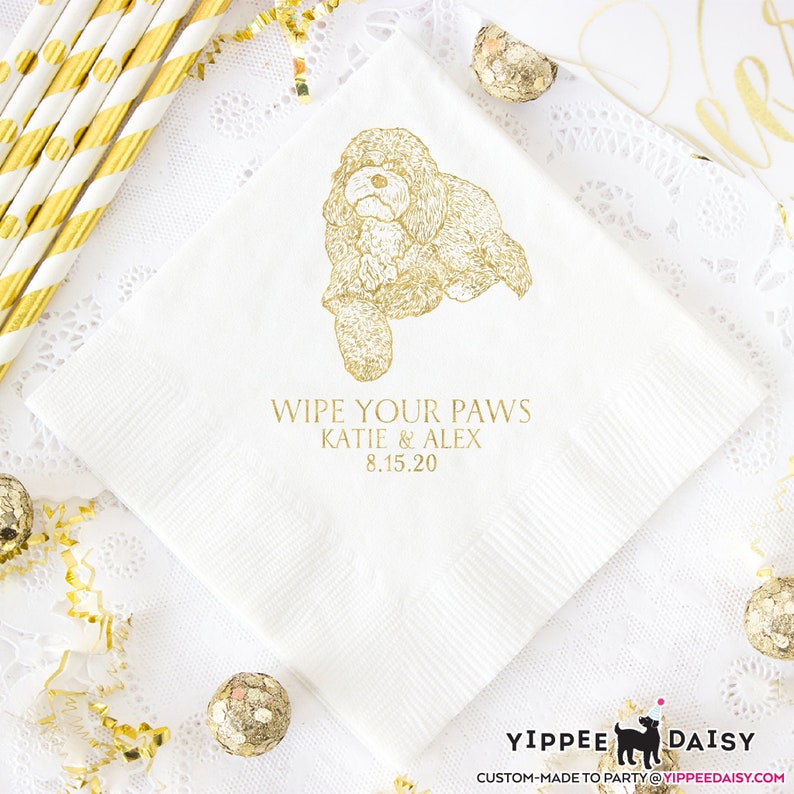 Wedding Cocktail Napkins, Personalized Napkins, Custom Dog Sketch Napkins, Pet Portrait Napkins, Dog Lover Wedding, Dog Illustration Napkins image 5