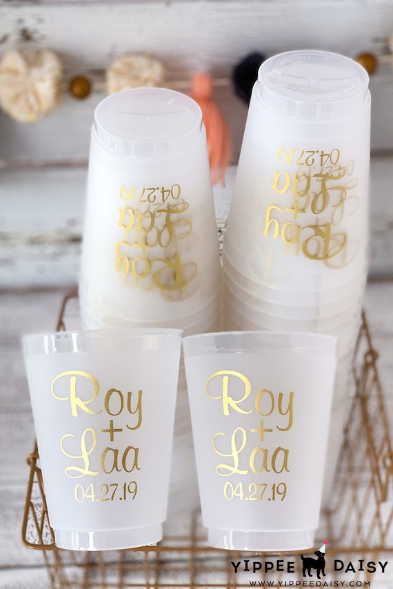 Custom Frosted Wedding Cups, Personalized Party Favors