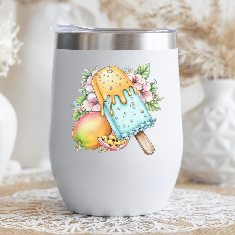 Pegatina UV DTF para paleta helada de mango, dulce tropical congelado, pegatina para taza, pegatina para vaso, pegatina para computadora portátil, regalo de playa imagen 4