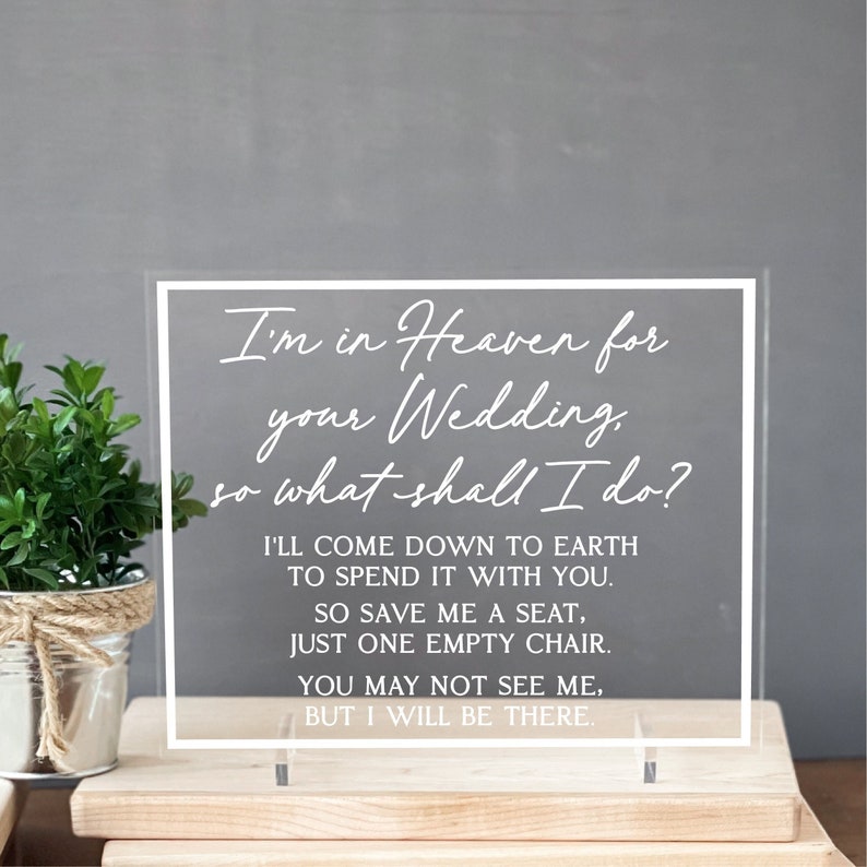 Wedding Memorial Table Sign Acrylic Sign for Tabletop Heaven Wedding Decor Wedding Memorial Ceremony Reception Tabletop Sign Lucite Sign image 1