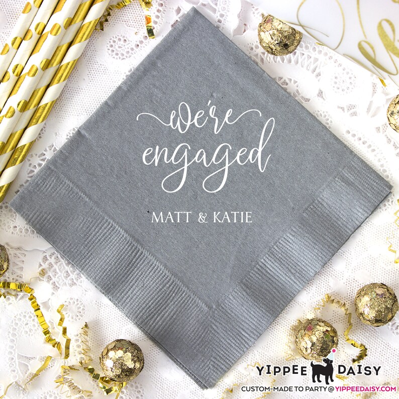 Engagement Party Napkins Personalized Napkins Custom Bar Etsy