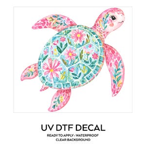 Pink Floral Sea Turtle Decal Watercolor Coastal Sticker UV DTF Glass Decal Laptop Sticker Ocean Lover Gift image 1