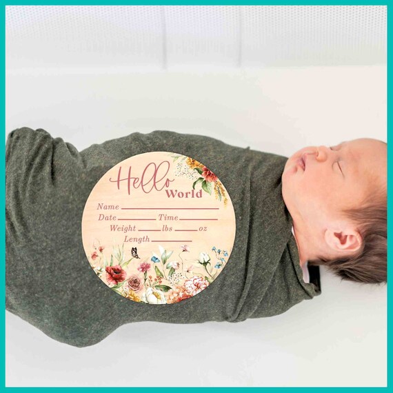Hello Bello Hello World Newborn Sign 5-1/2-Inch, Pack Of 10 Birth Announcement Sign For Hospital, Wood Baby Name Signs For Nursery, By Woodpeckers Hello Baby Monitor