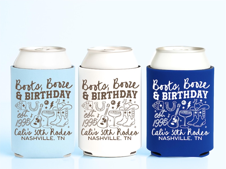 Rodeo Birthday Party Western Custom Can Cooler Nashville Birthday Party Favors Cowgirl Decorations Hoedown 21st 30th Milestone Birthday